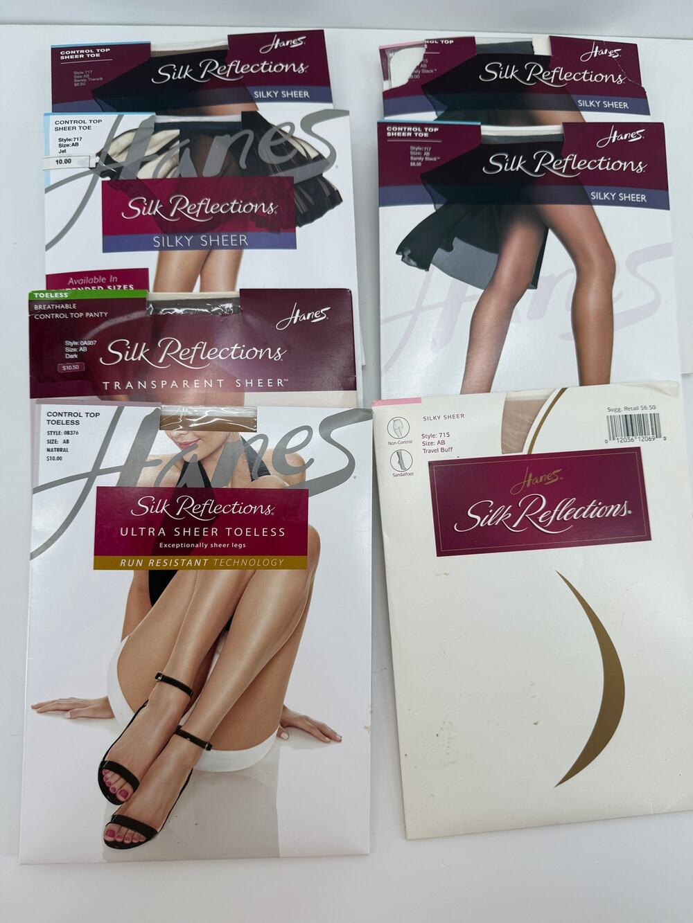 Hanes Silk Reflections Pantyhose Lot 6 Sheer Control Top Toeless New Old Stock
